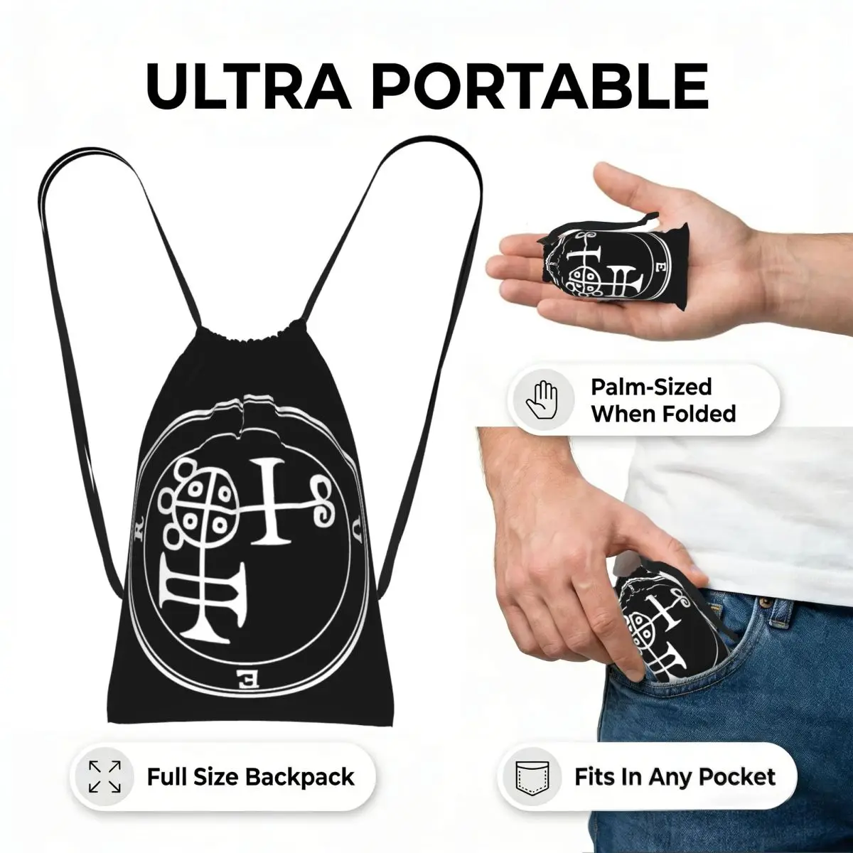 Demon Buer Seal Drawstring Backpack Sports Gym Bag Portable Travel Drawstring Bag for Men Women