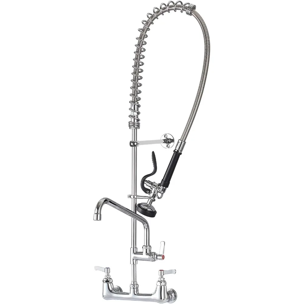 

43-Inch Wall-Mounted Commercial Kitchen Sink Faucet with Sprayer and 8-Inch Centers for Pre-Rinse
