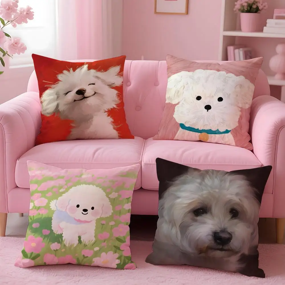 NICE CUTE Bichon Frise dog Cushion Cover Pillow Case Soft Friendly Fabric & Concealed Zipper