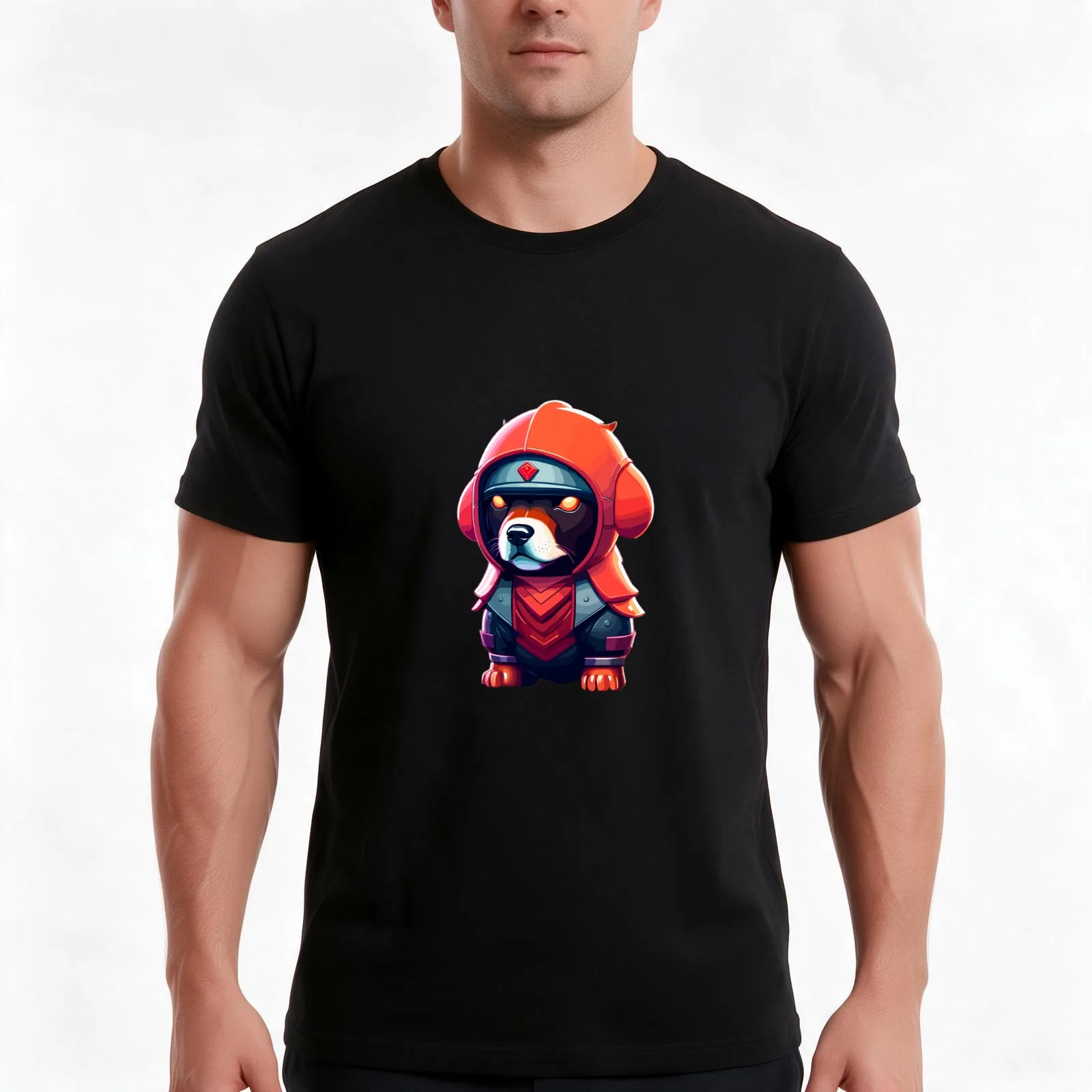 Ninja Dog T-Shirt, Summer Casual Cotton Tee, Oversized Streetwear Tops, Vintage Graphic Print, Loose Fit Short Sleeve