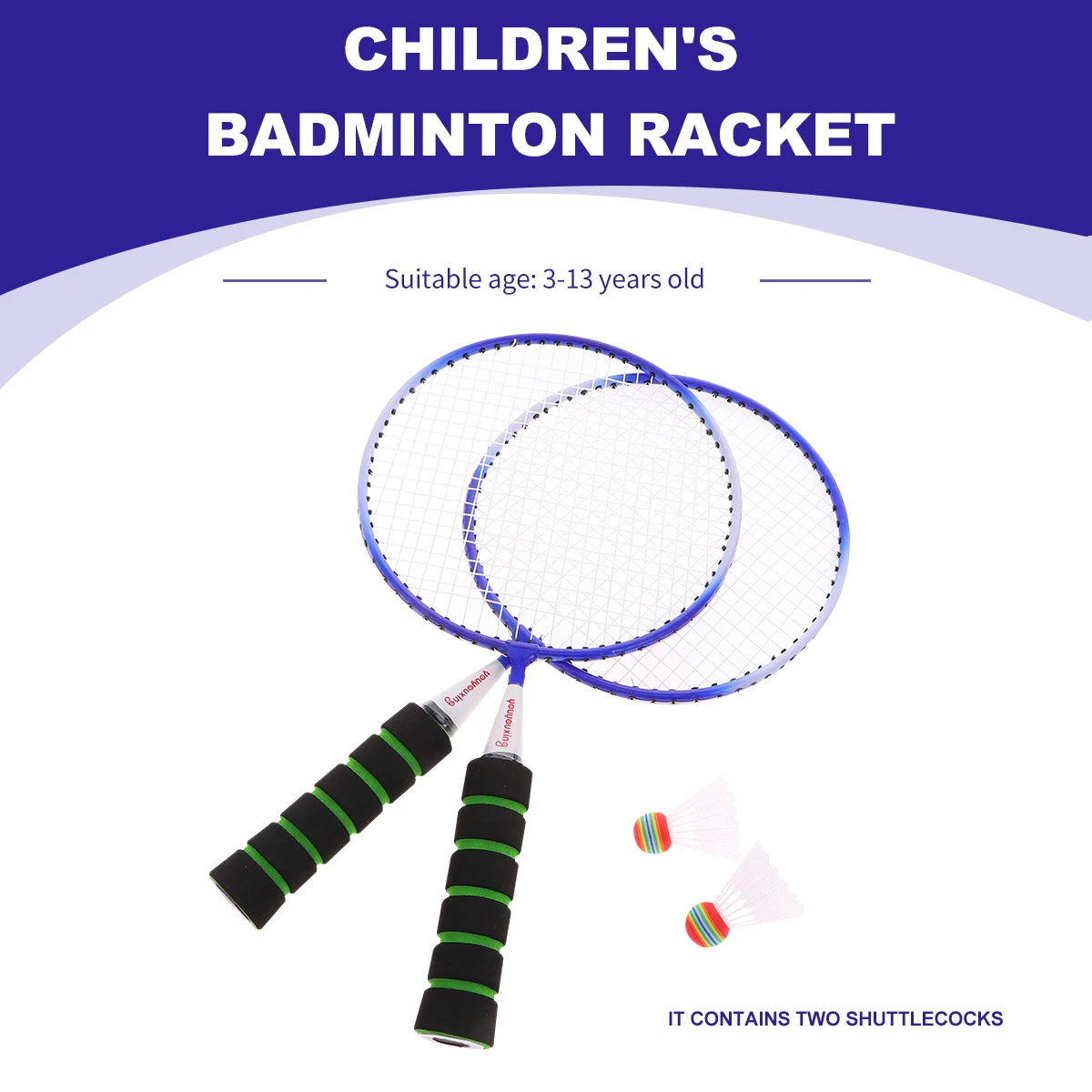 

Kids Racket Lightweight Durable Alloy Nylon Portable Play With 2 Balls Outdoor School Blue Color Badminton Racket For Children