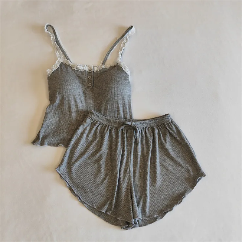 Sexy Pure Desire Modal Sleepwear Women's Summer Home Clothes Set with Chest Pad One-piece Strap Short Pants Can Be Worn Outdoors