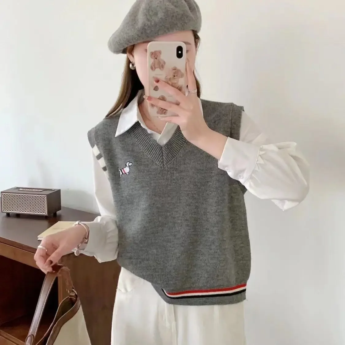 Spring Knitted Sweater Women Golf Wear Casual V-Neck Pullover Vest All-match Sleeveless Female Golf Clothing Loose Tops Jumper