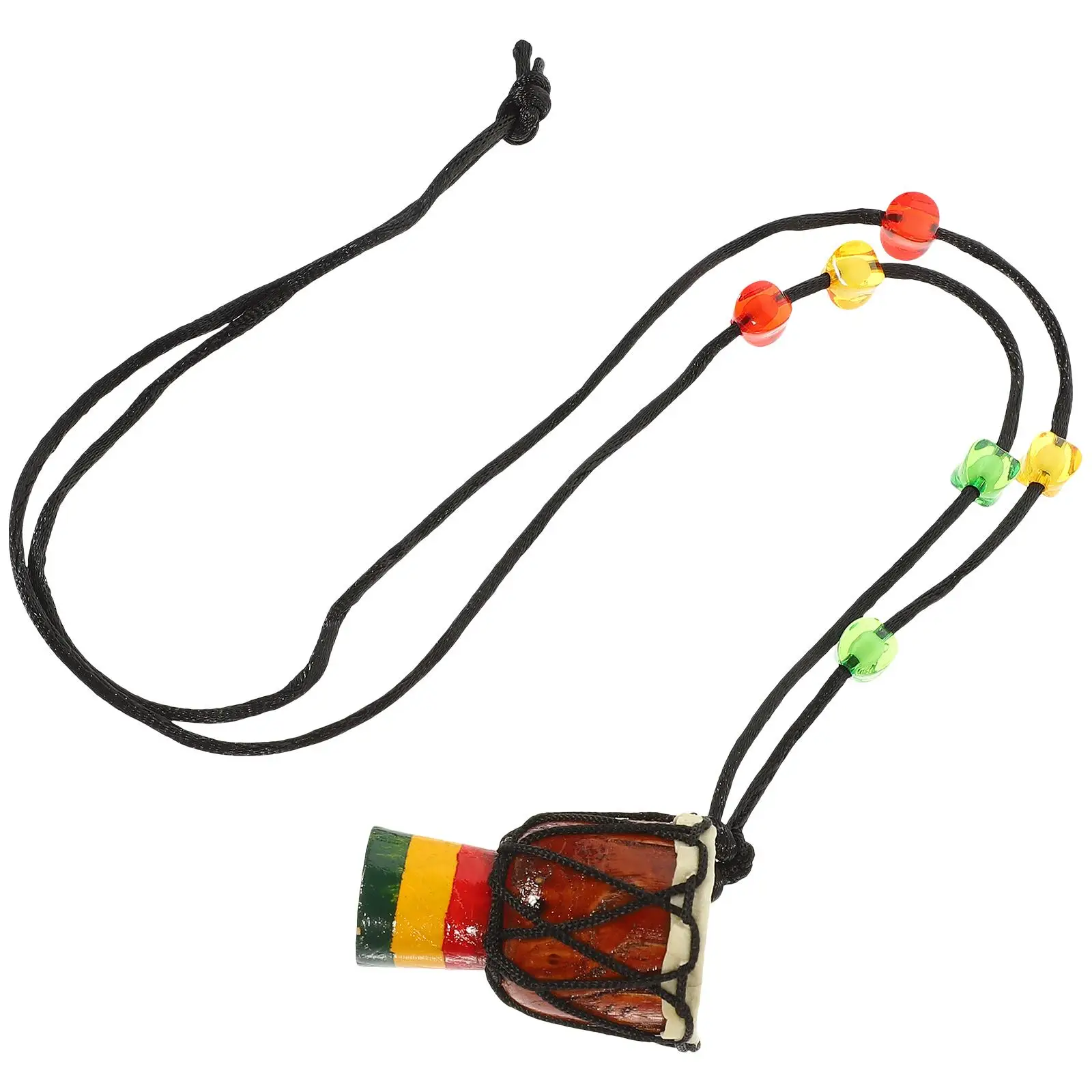 African Drum Necklace Handmade Wood Drums Mini Desktop Gifts Kids Music Instrument Traditional African Decor Bamboo Rhythm Hand