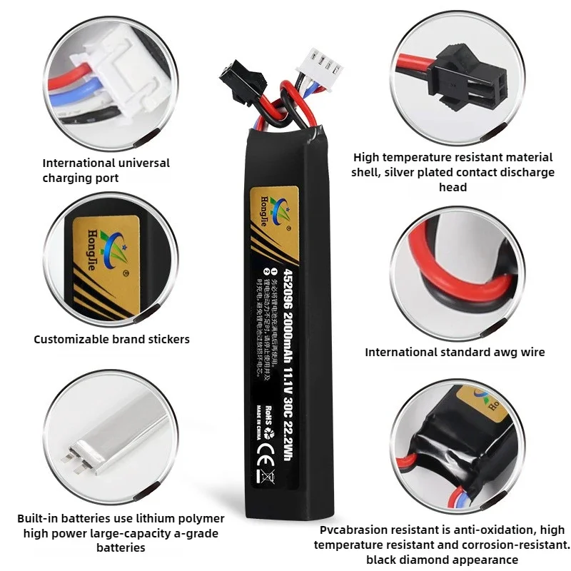 1 قطعة 11.1 فولت 2000 مللي أمبير بطارية ليثيوم بوليمر 3S 30C 452096 Batteria ل مدفع المياه الادسنس BB مسدس الهواء اللعب الكهربائية أجزاء البنادق