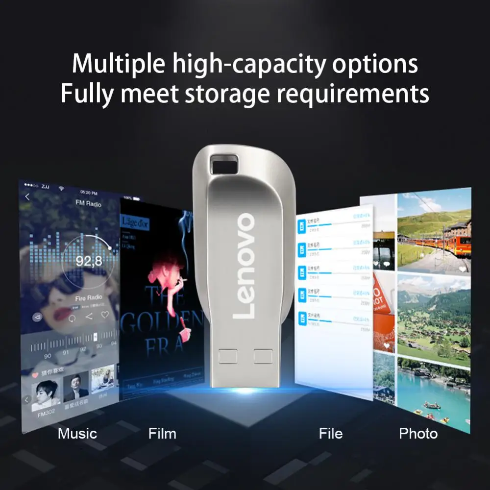 Lenovo 2TB USB Flash Drives Waterproof Metal Flash Usb Memory Stick Black Pen Drive Creative Business Gift Silver Storage U Disk