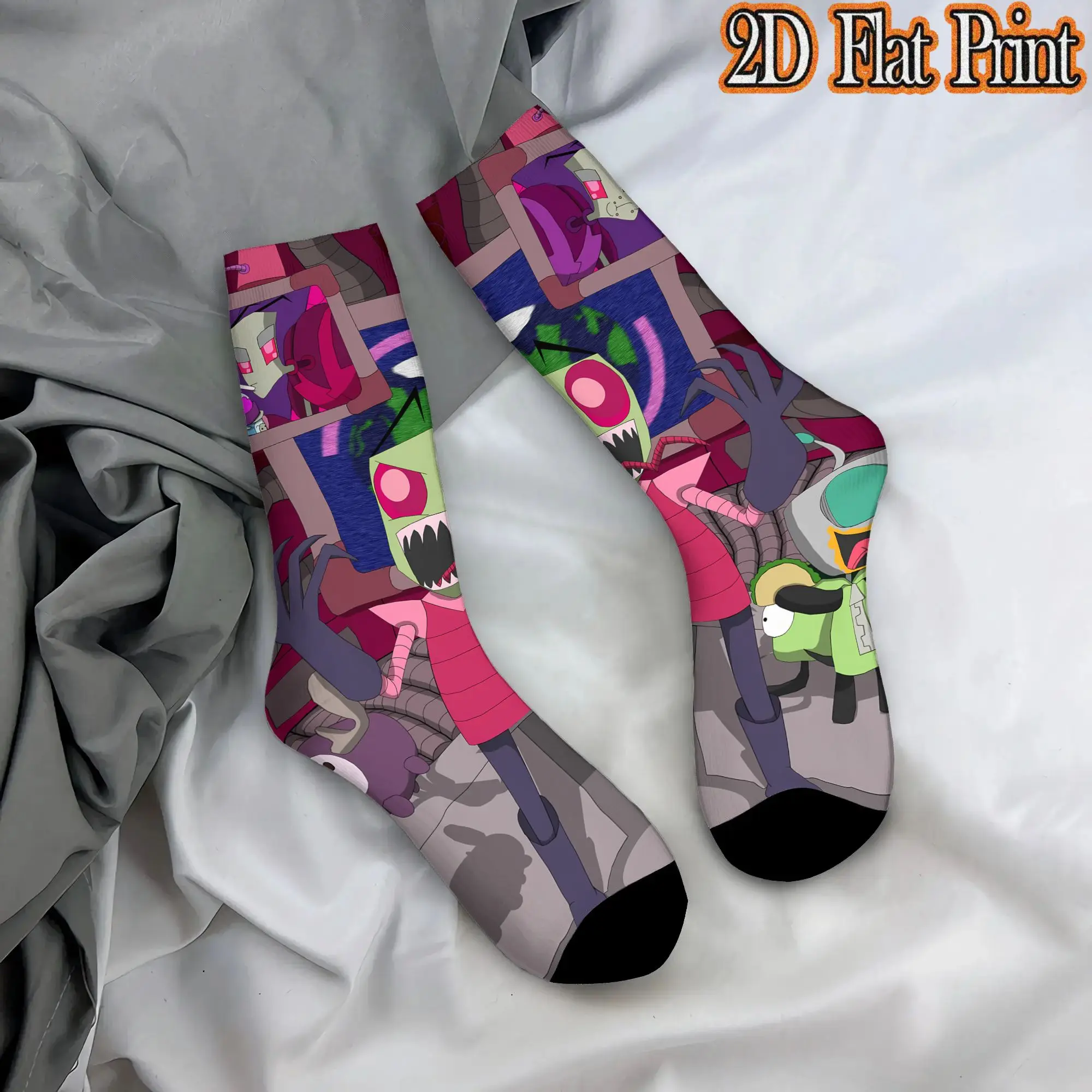 Invader Zim Anime Trendy Men's  Mid-calf Winter Socks Unisex Suitable Crew Sock Cycling Socks