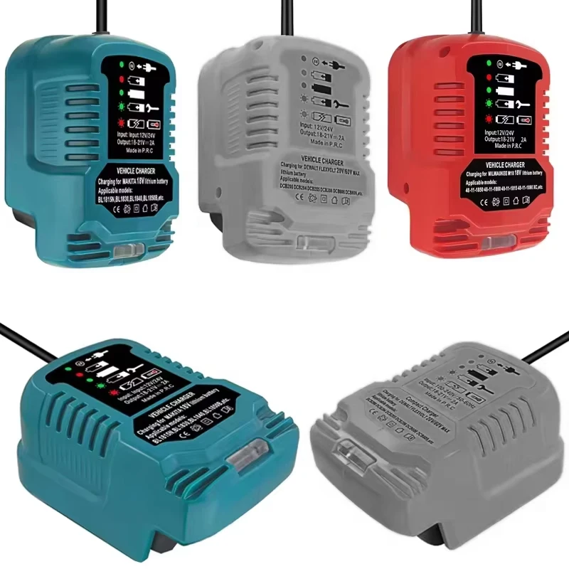 

Portable Mini Car Battery Charger For Makita/Dewalt/Milwaukee18VLi-ion Battery Charger Cigarette Lighter Plug with LED Indicator