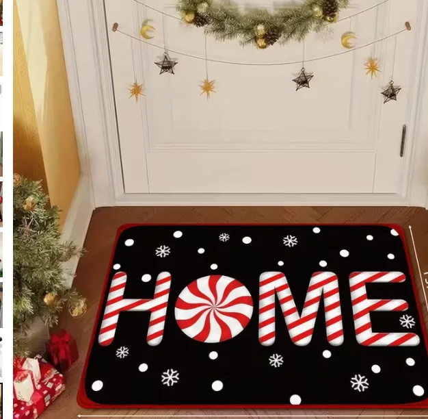 HOME Christmas Doormat, Candy Stripe Mat, Non-Slip Entryway Mat, Soft Bathroom Anti-Slip Mat Christmas Kitchen Home Decor Rug