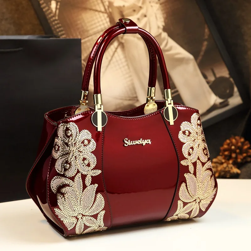 Women Handbag Beaded Embroidery Bag Lacquer Leather Handbags For  Designer Luxury Boston  Cross-Shoulder