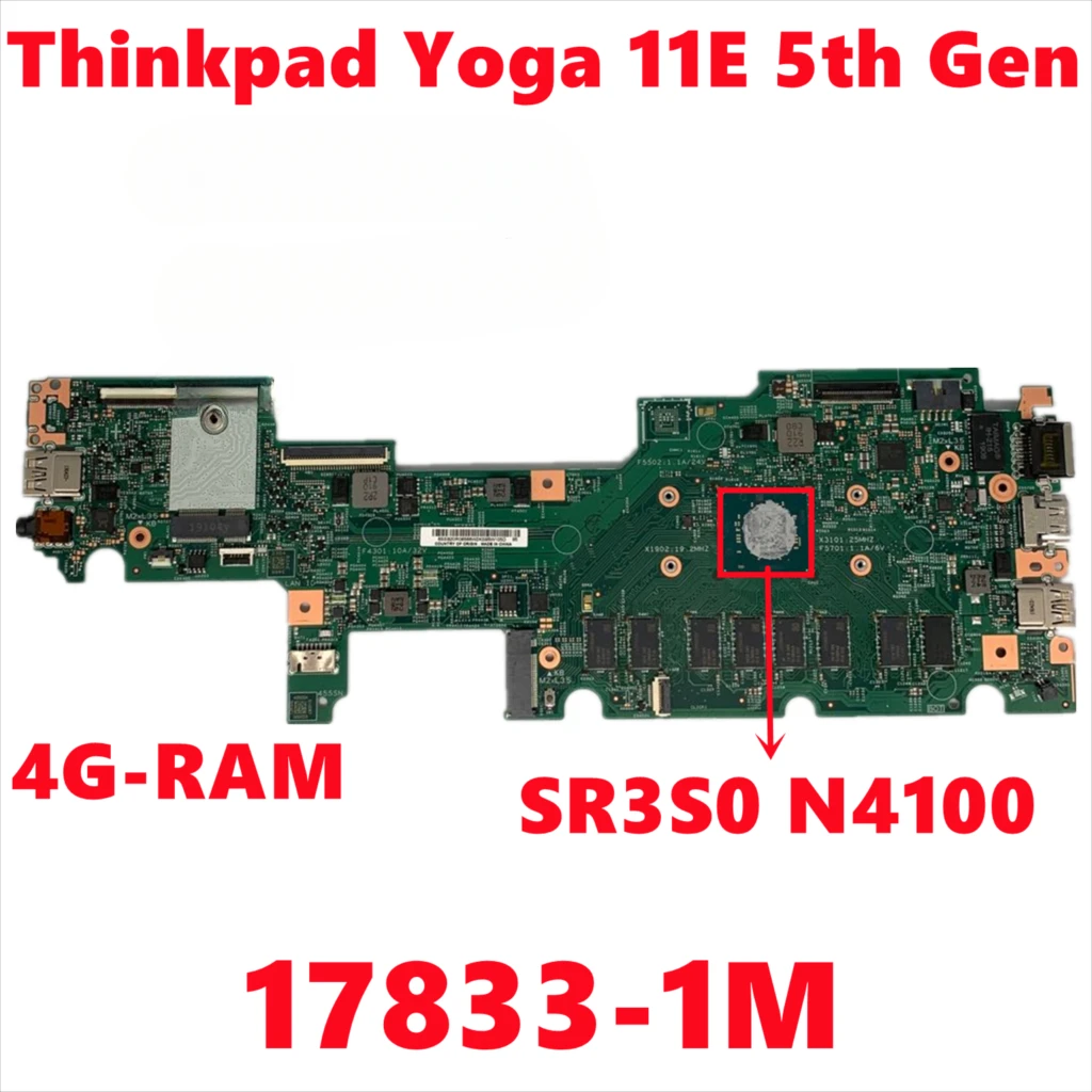 100% Test For Lenovo ThinkPad Yoga 11E 5th Gen Laptop Motherboard 17833-1M 448.0DA05.001M With N4100 4G-RAM