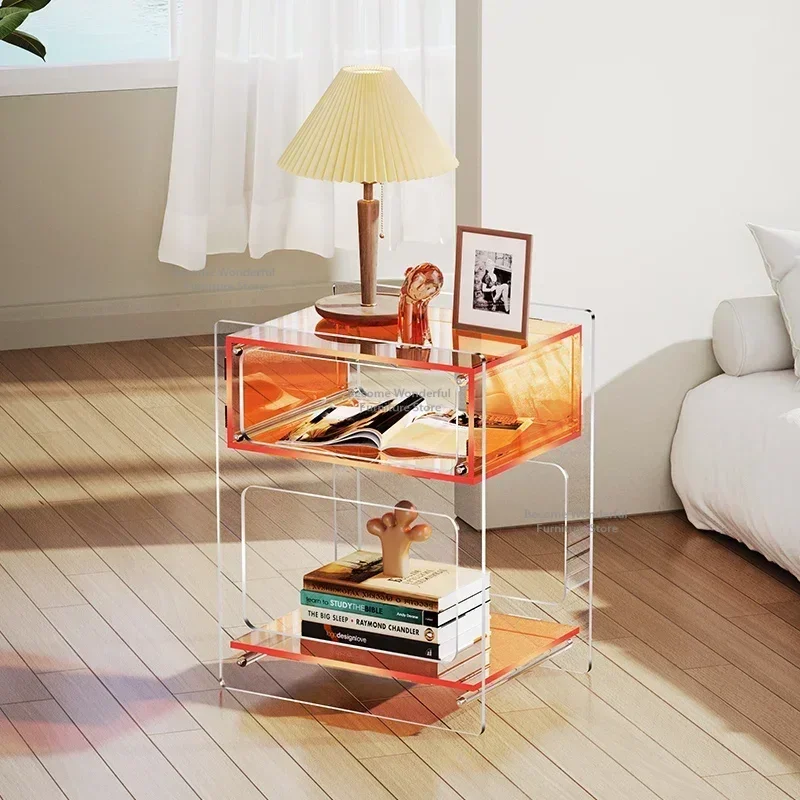 Acrylic Bedside Table New Small Simple Modern Luxury Bedroom Nightstand Creative Storage Side Tbale Shelves Home Furniture