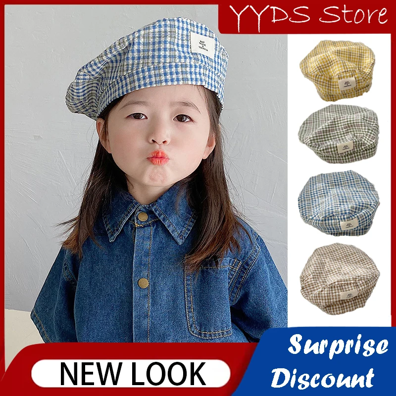 Ins Baby Child Girl Beret Summer Fashion Plaid Painter Hat Thin Section Breathable Warm Color Children Hat for Girls