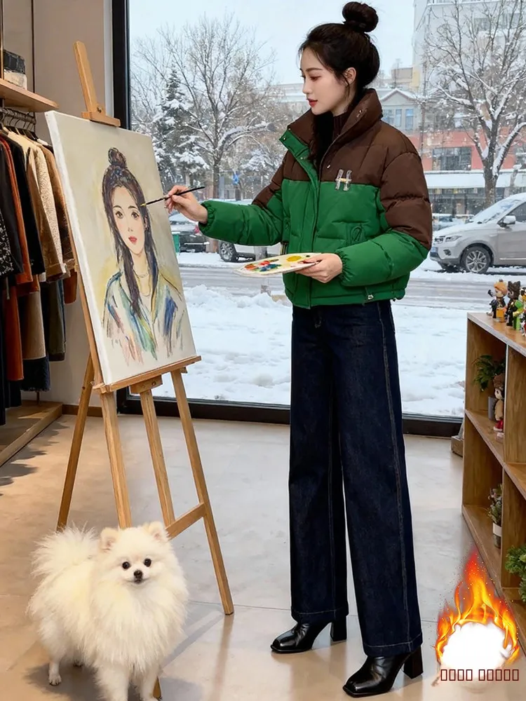 

Thiened Fce Quilted ort down Jaet Women's Winter Warm Long Sve Outerwear Simple Sle Casual Cotton Coat