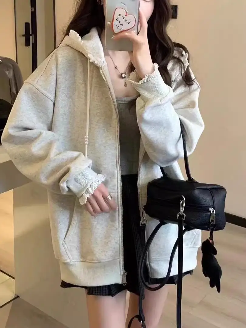 

Large Size 300 Pounds Embroidered Knot Casual Versatile Sweatshirt New Spring Autumn Bead Design Anti-Aging Jacket