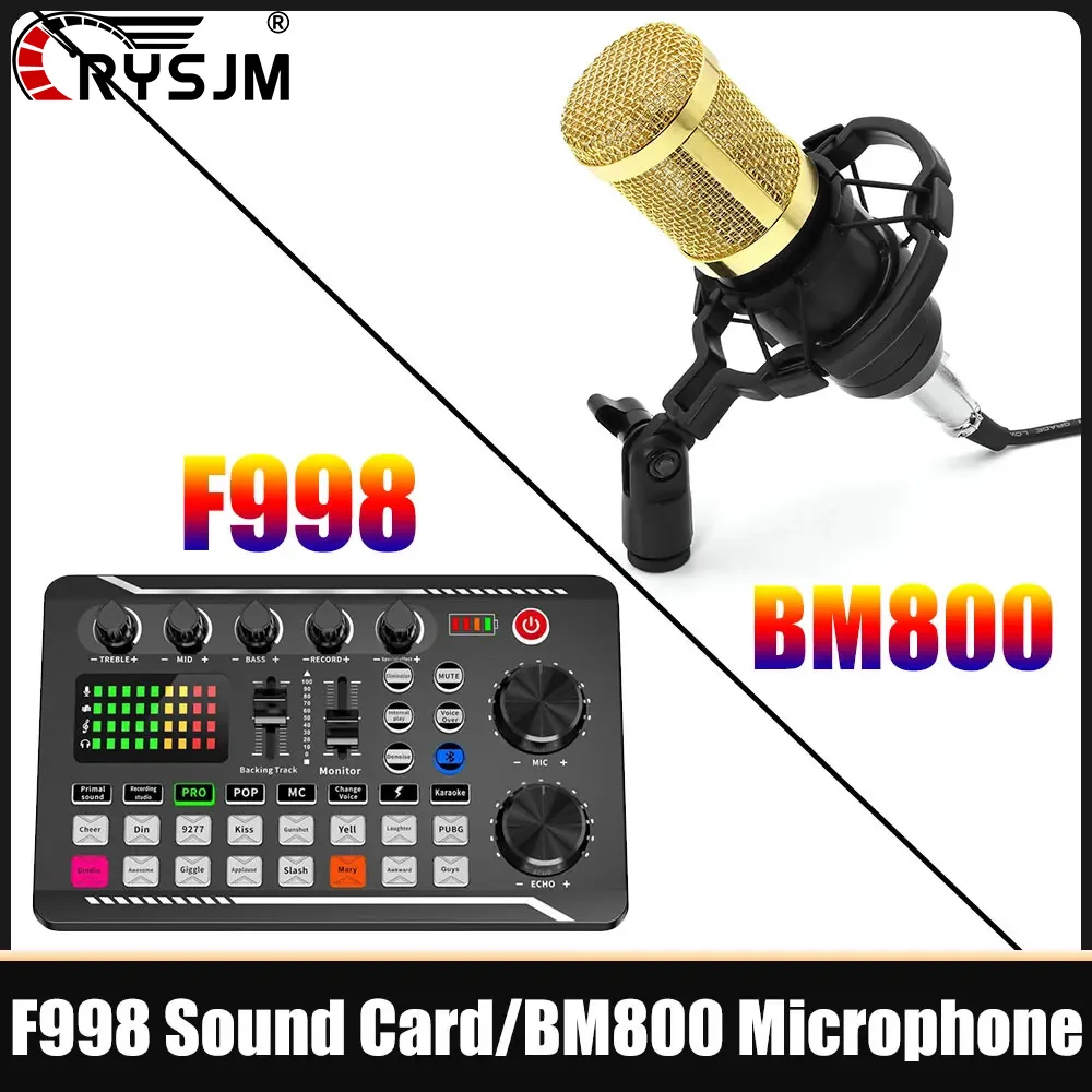 Placa de Som F998 ou Microfone BM800, Console de Mixer de Áudio DJ para Gravação e Transmissão ao Vivo, Equipamento Portátil