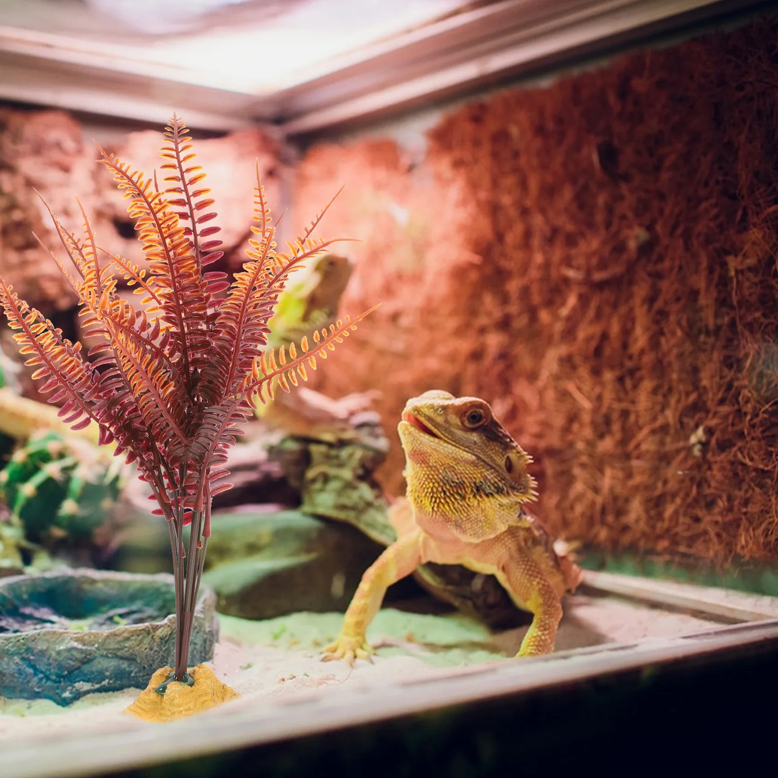 

Realistic Artificial Yellow Autumn Grass Ferns Durable Reptile Terrarium Plants Bearded Dragon Gecko Tank Decorations Reptile