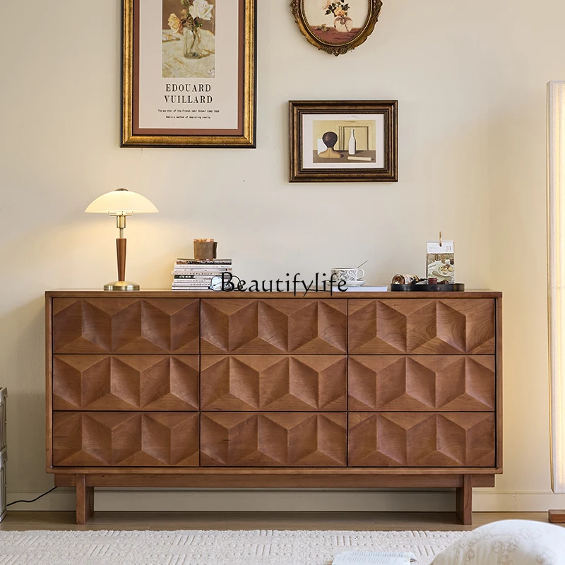 

French retro North American cherry wood nine-chest cabinet medieval home sofa against the wall