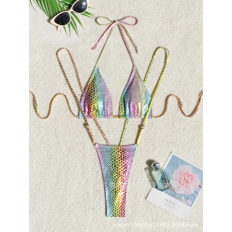 Bikini Sexy Swimwear Triangle Bottoms Tie Strap Two-Piece Swimsuit for Women Hot Girl Irregular Print New Style