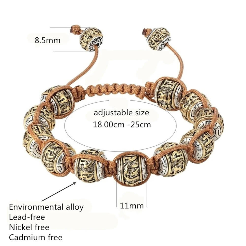 NEW Fashion Tibetan Buddhism Alloy Retro Bracelet Men's Six-Character Mantra OM MANI PADME HUM Metal Amulet Beads Bracelet Women