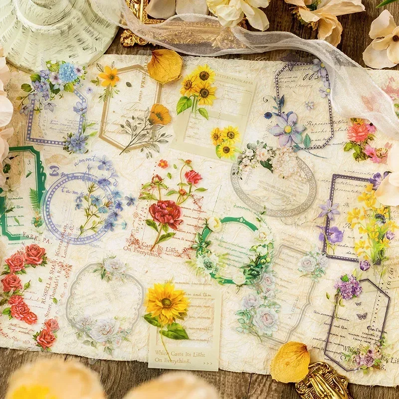 20Pcs Handbook Decoration Flowers Sunflower Primer Exquisite Dairy Sticker Rose Plant Frame Collage Wrapping Kawaii Stickers
