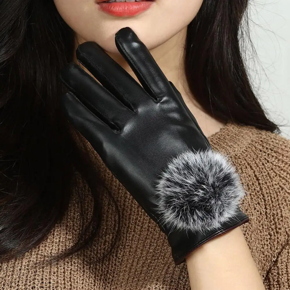 Unisex Waterproof Winter Touch Screen Leather Gloves Windproof, Fleece Lined, for Outdoor Motorcycle Riding 1PCS E1W6