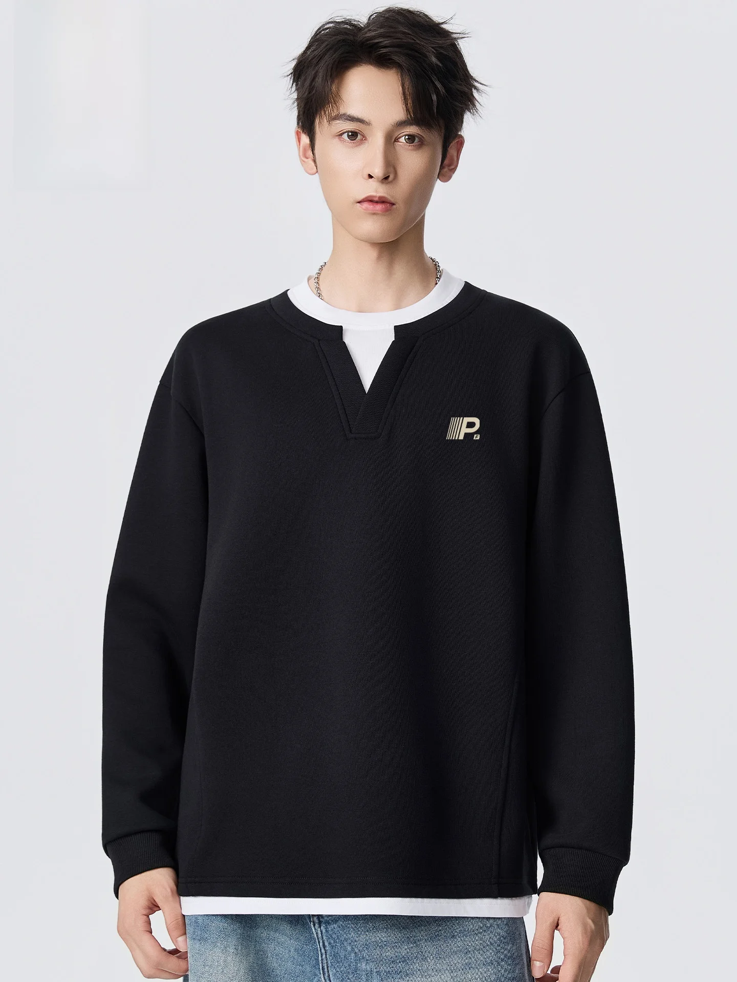 

Monkey Patchwork Long Sve V-Ne Men's Sweatirt American Sle Loose Fit Breathable Casual Autumn Wear