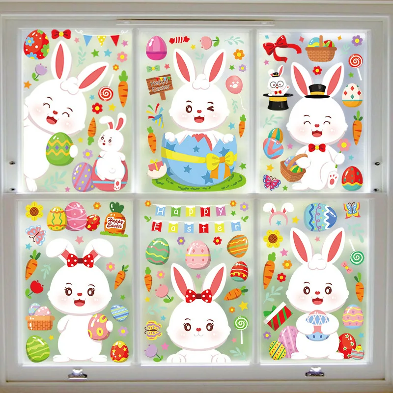 Easter Bunny Window Cling for Glass Window Bunny Radish Egg Party Easter Supplies Easter Window Clings Decorations Easter Decals