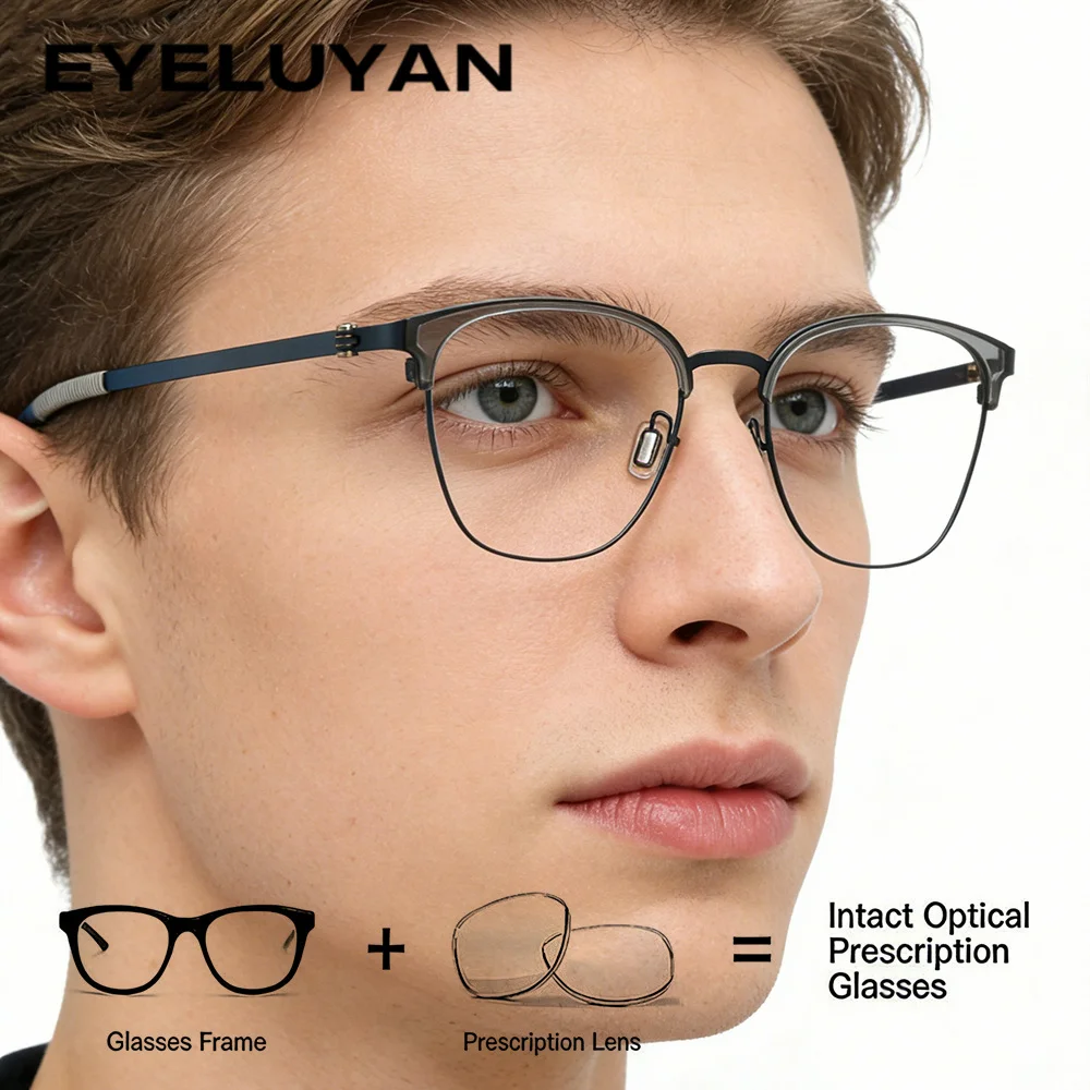 

1.61 or 1.67 Index Lens Prescription Glasses Men Pure Titanium Optical Eyewear Anti Blue Light Photochromic Myopia Eyeglasses