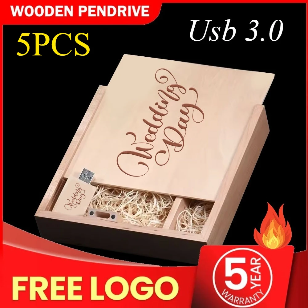 

5PCS/LOT Pen Drive Free Custom Logo USB 3.0 Maple Photo Album Wooden Box USB Flash Drives 128GB Photography Stick（170*170*35mm）