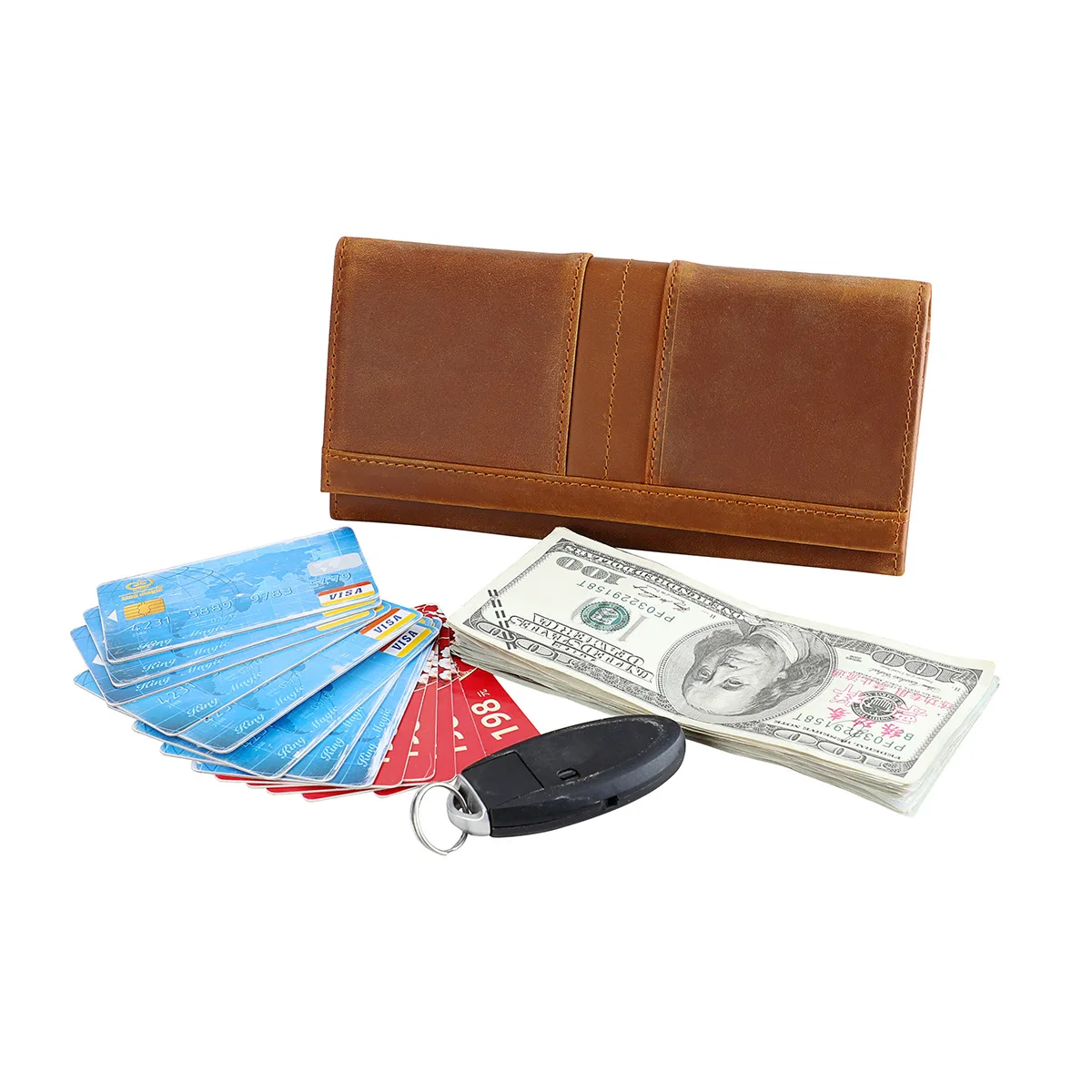 Unisex Genuine Leather Slim Bifold Wallet RFID Blocking Multi-Card Slots European Style Organizer Wallet Crazy Horse Leather