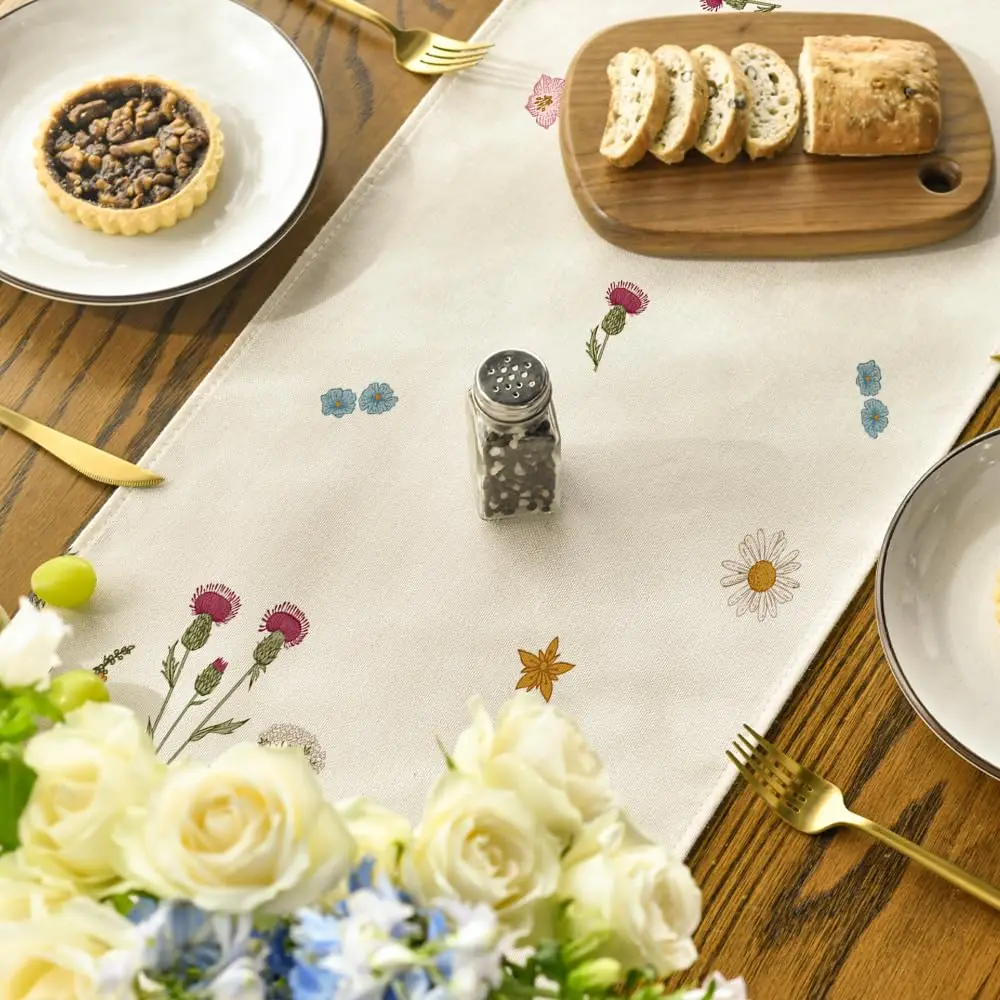 Artoid Mode Vintage Herbs Wild Flowers Spring Table Runner Seasonal Kitchen Dining Home Party Decor