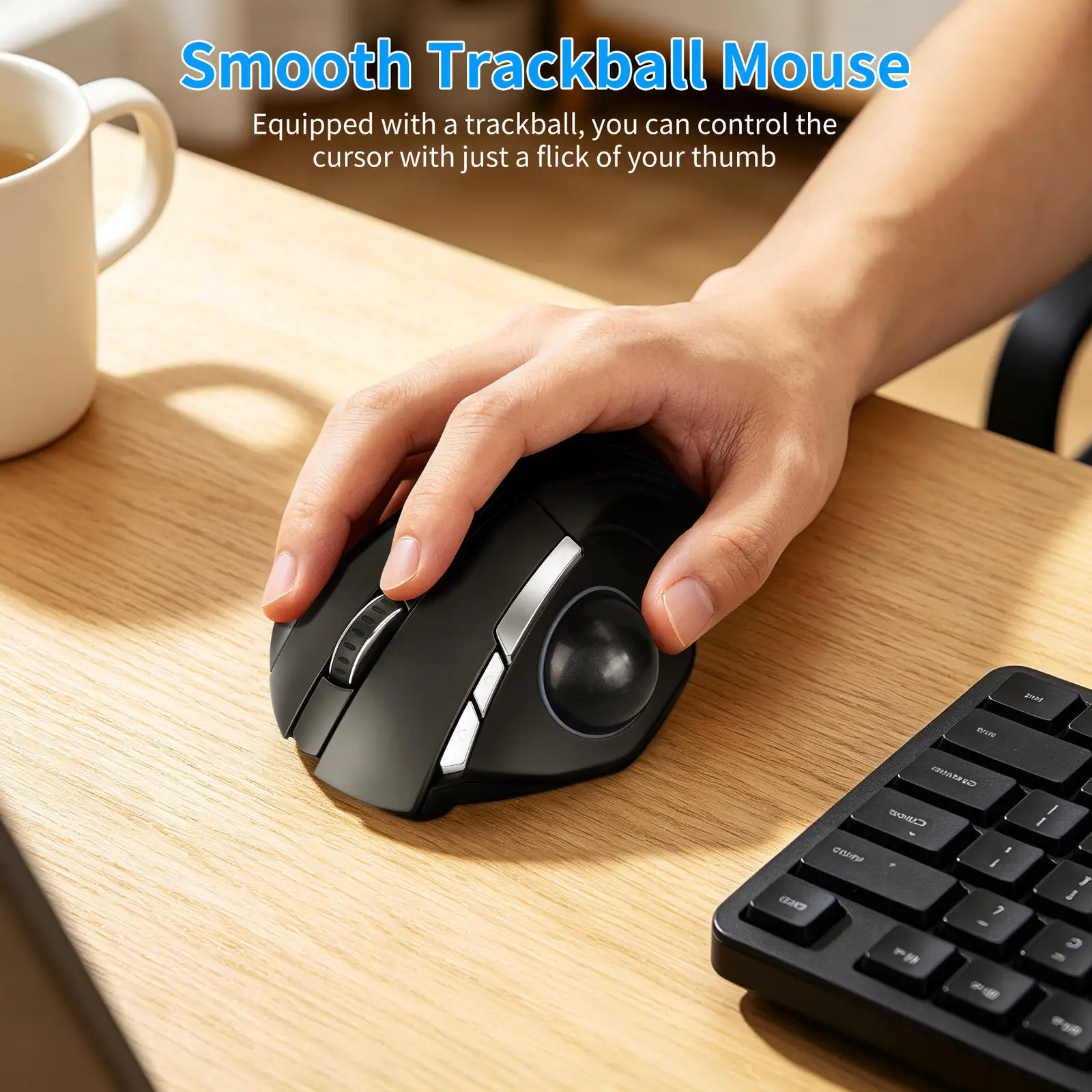 Smooth Trackball Wireless Mouse Bluetooth+2.4Ghz+Wired Mute Ergonomic Wireless Tri-Mode Mice Drawing Office Vertical Moase