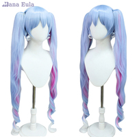 2024 SNOW MIKU Wig Vocaloid Miku Cosplay Wig Heat Resistant Double Ponytail Aqua Blue Gradient Pink 110CM Snow Miku Cosplay Wigs