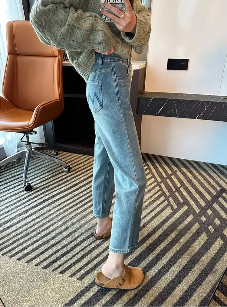 Jeans For Woman Blue Denim Pants Fashion Simple Stretch Four Seasons Popular Casual Look straight cut Pants