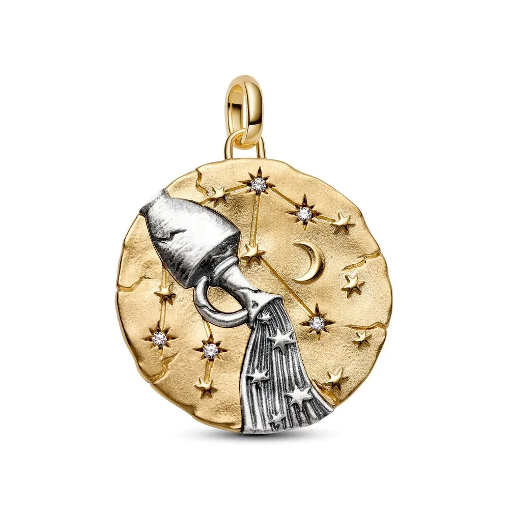 925 Sterling Silver Bead 12 Zodiac Sign Oversized Medallion Charm Fit Fashion Women Me Series Bracelet Necklace Gift DIY Jewelry