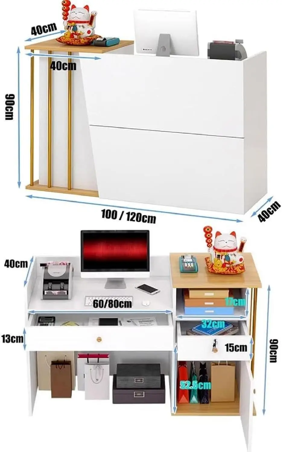 カウンター付きフロントカウンター,ロック可能な引き出し付きカウンター,サロン用小売カウンター