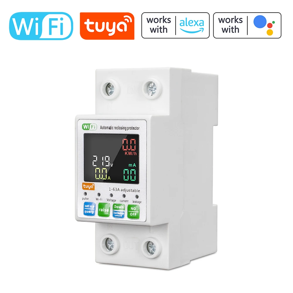 Tuya wifi intelligenter Leistungs schalter hintergrund beleuchteter einphasiger Energie zähler