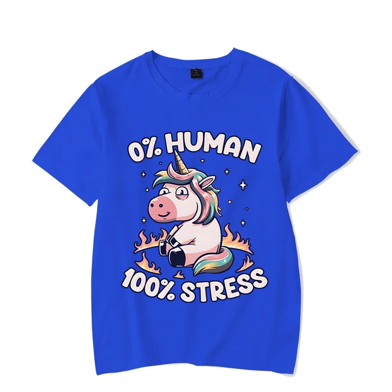 Women Graphic Shirt 0% HUMEN 100% STRESS Short Sleeve Funny Tshirt Girl Print Cute Unicorn Harajuku Fashion Trend Female T-shirt