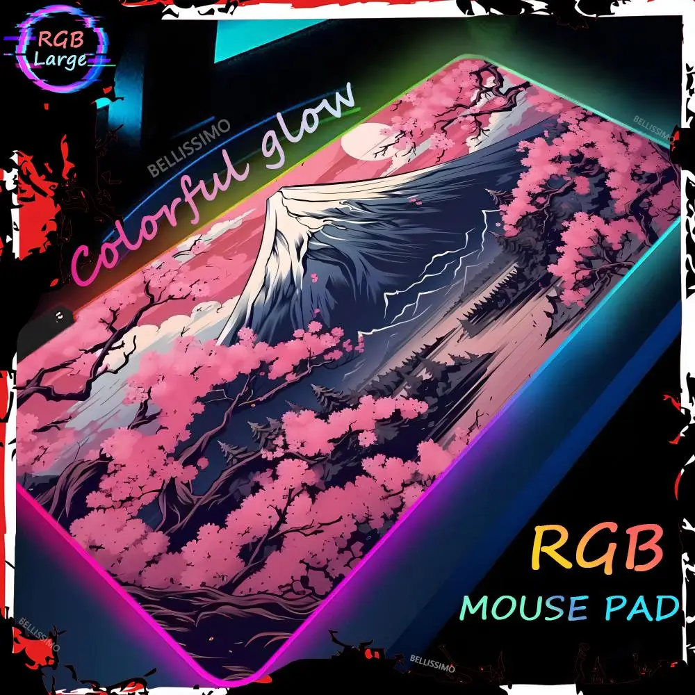 

Pink rubber Mouse Pad RGB Fuji Desk Mat Gaming Keyboard Pad Japanese Night Mountain Landscape XXL Large LED RGB Gaming Deskmat