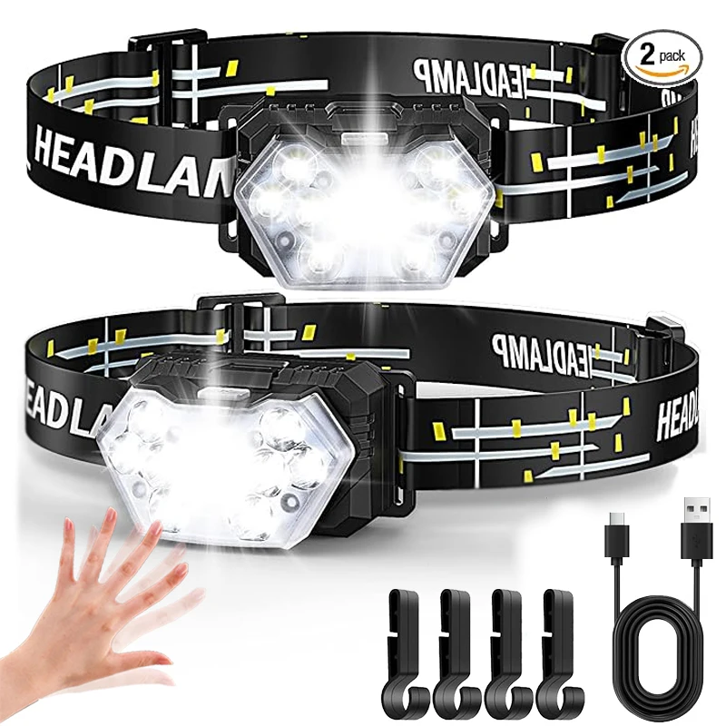 Powerful LED Sensor Headlamp USB Rechargeable Headlight LED Head Torch Camping Search Light Head Flashlight for Fishing Lantern