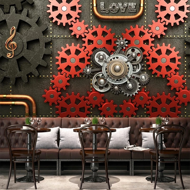 Custom 3D Wallpaper Gear Machinery Retro Nostalgia Poster Mural KTV Bar Cafe Restaurant Living room TV background wall bedroom