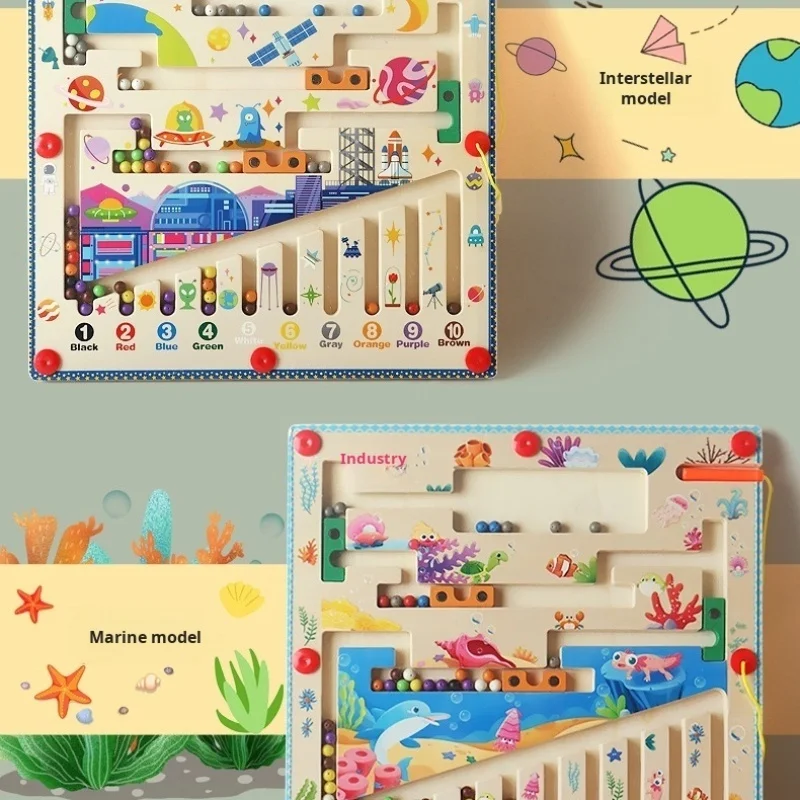 Kindergarten Lernspielzeug Labyrinth Gehperlen Holz Farbklassifizierung Orgelspielzeug