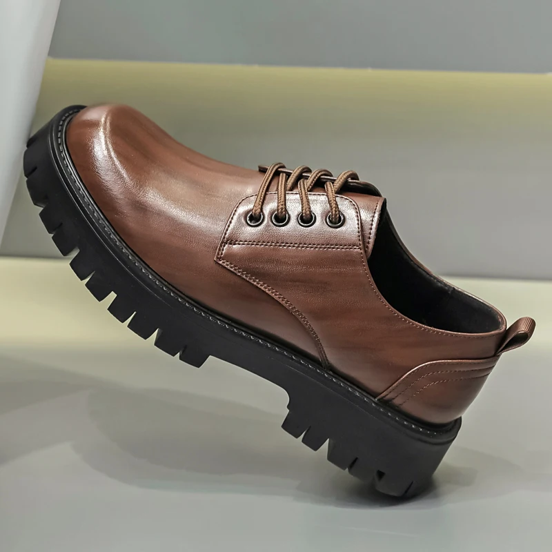 

Новые мужские туфли дерби из искусственной кожи с круглым носком на массивной подошве, модельные туфли, формальные повседневные свадебные деловые оксфорды, увеличивающие рост 4 см