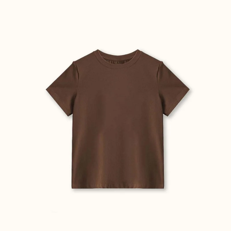 220g Round Neck Short Sleeve Shirts Girls T-shirt Cotton Slim Fit Base Women Top for Summer 2024