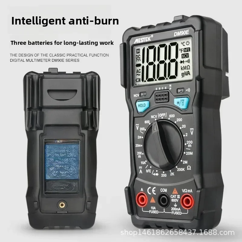 MESTEK DM90E Digital Multimeter, Anti-Burn Portable Multi-Function Manual Range Voltmeter for Electrical Testing