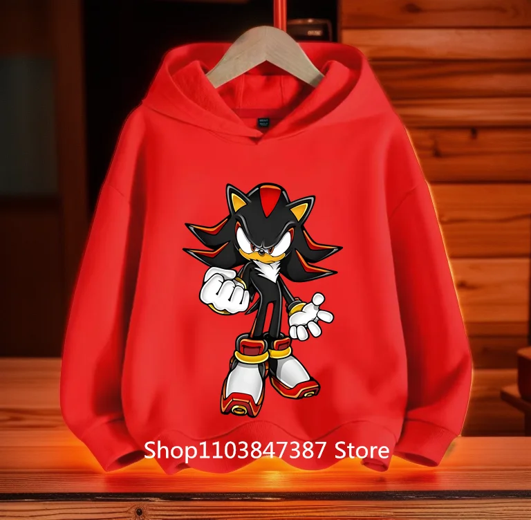 New 2024 Sonics Cartoon Print Hoodie for Kids Clothing for Girl Korean Sweatshirt Fashion Casual Cute Soft Pullover Boy Tops