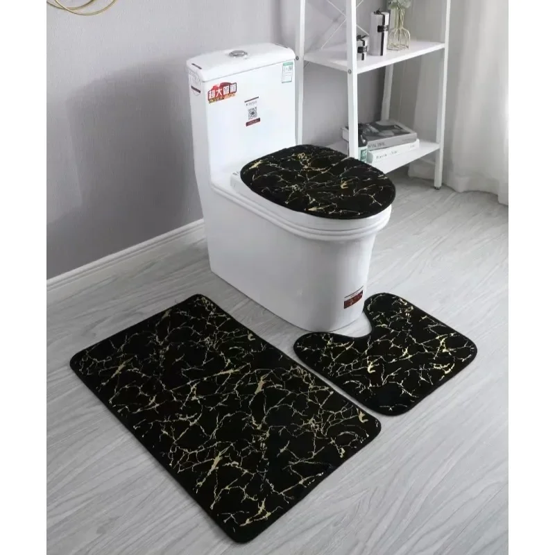 Home Living Room Bathroom Toilet Mats Set Gold Printing Anti Slip Rugs Bedroom Print Rug Shower Mat Bath Mats Bathroom