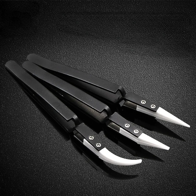 

Black Shank Clamping Ceramic Tweezers Anti-magnetic Anti-acid Precision Clamping Pointed Elbow Precision Tweezers Repair Tools