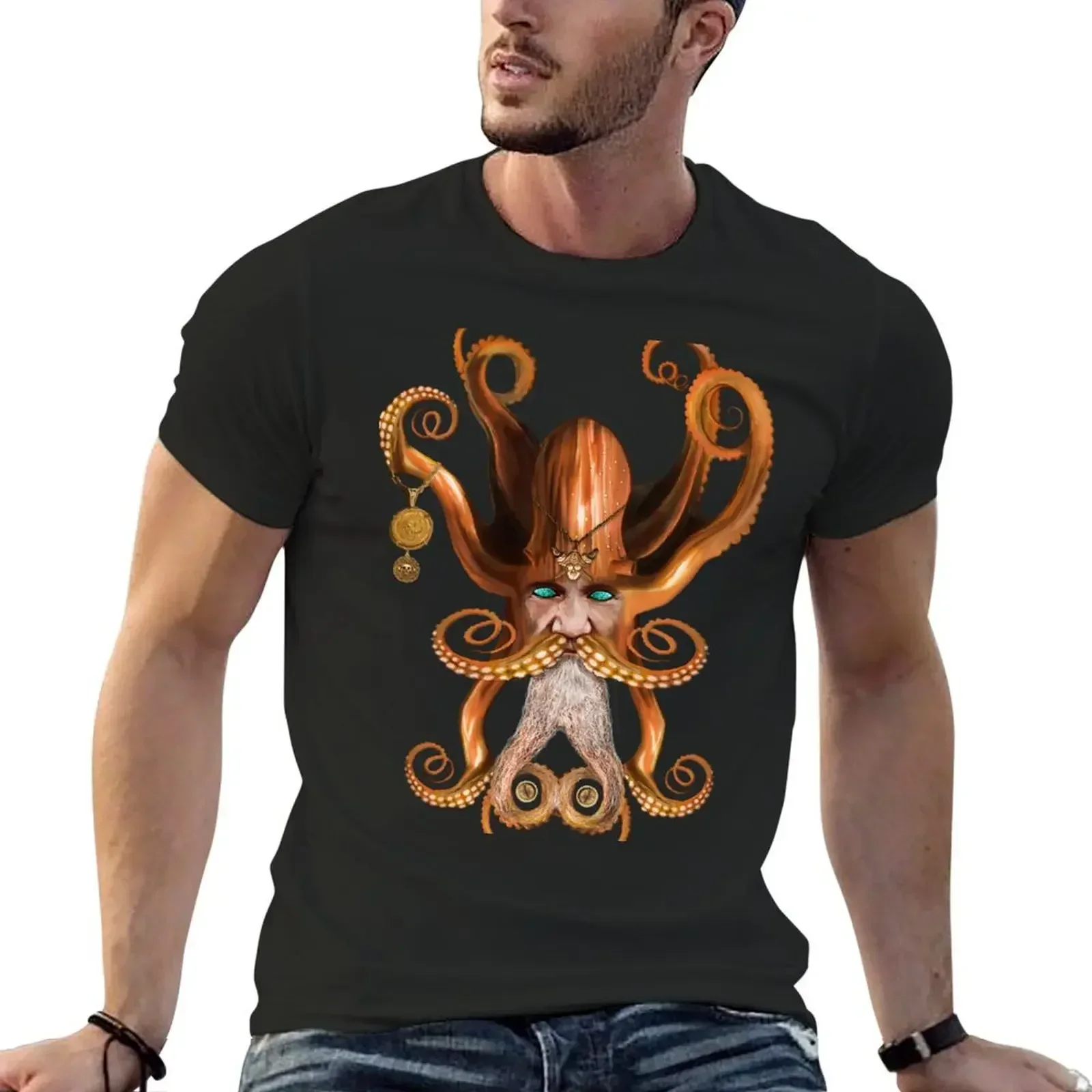 Aesthetic Clothes Oversizeds Clothes for Men Graphic T Shirts Summer Kraken Octopus Captain Davy Jones Locker T-shirt